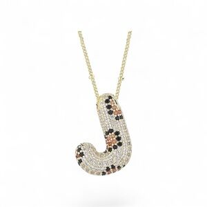 Gold Pavé Initial “J” Necklace ✨ Multicolor Crystal Statement Letter Pendant